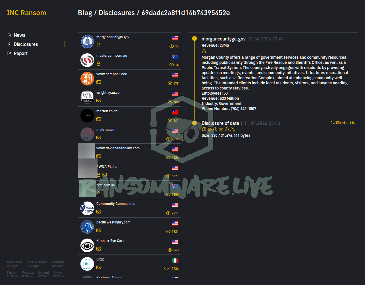 Leak site post claiming morgancountyga.gov data breach