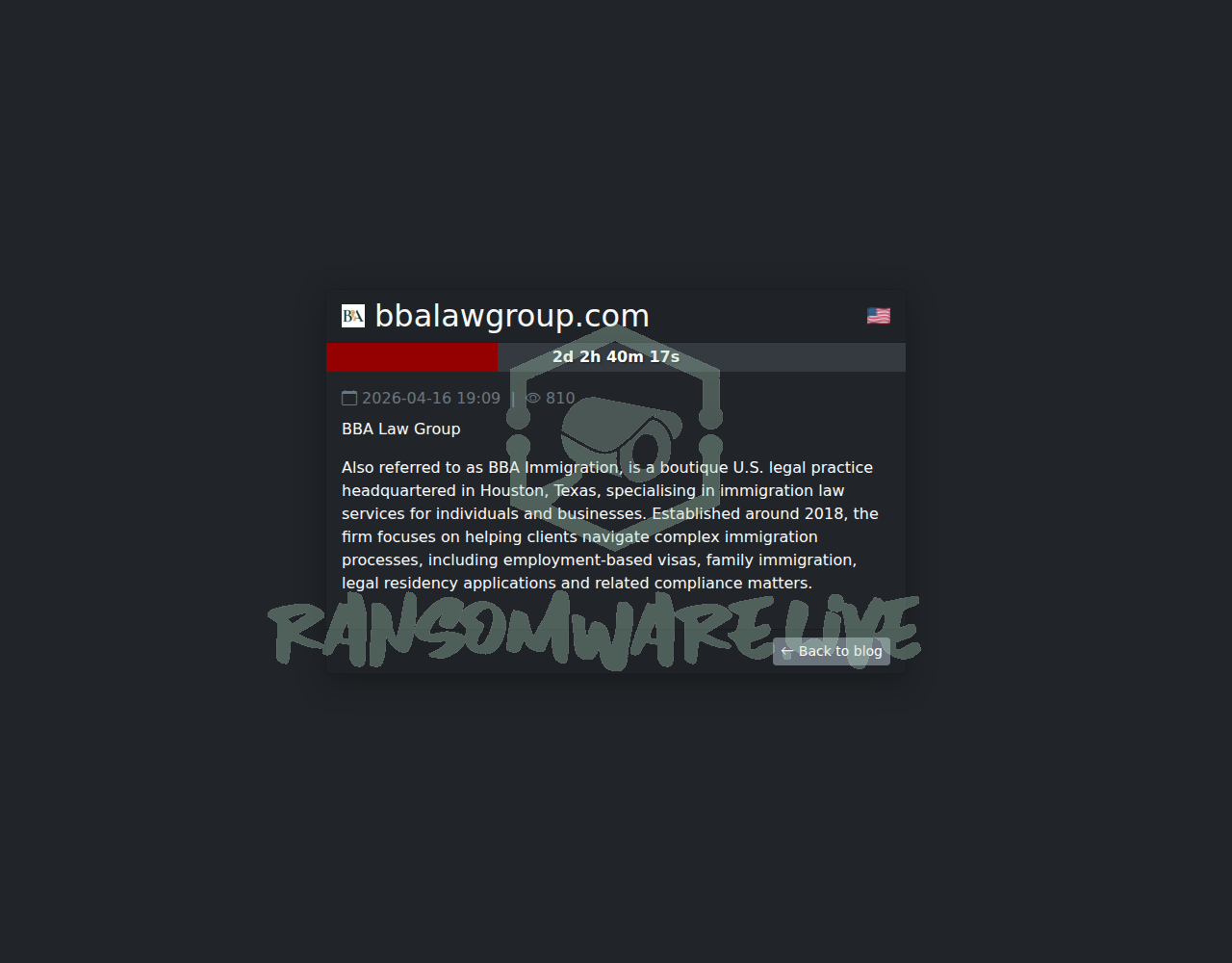 Leak site post claiming bbalawgroup.com data breach