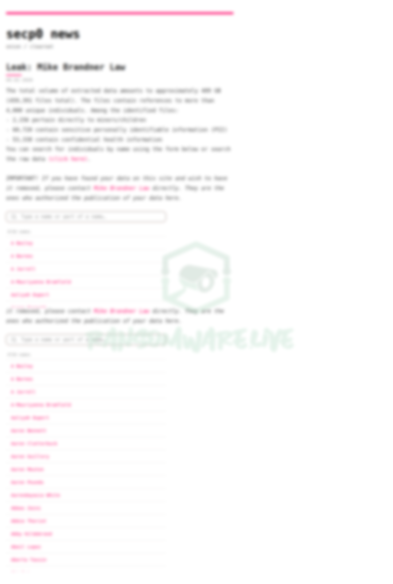 Leak site post claiming Mike Brandner Law data breach