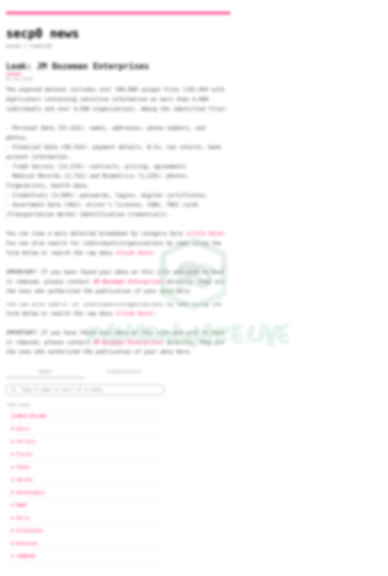 Leak site post claiming JM Bozeman Enterprises data breach