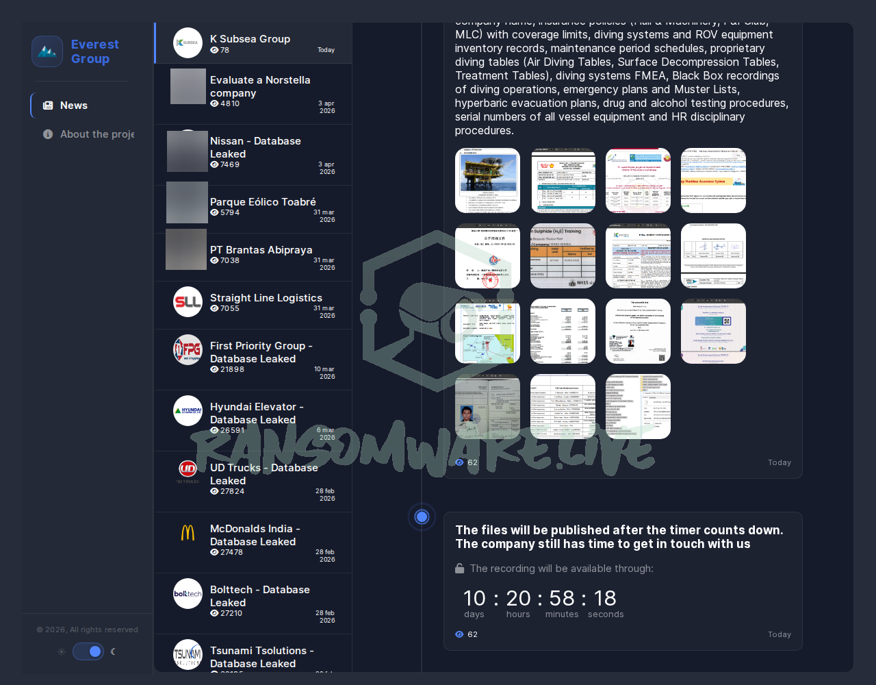 Leak site post claiming K Subsea Group data breach