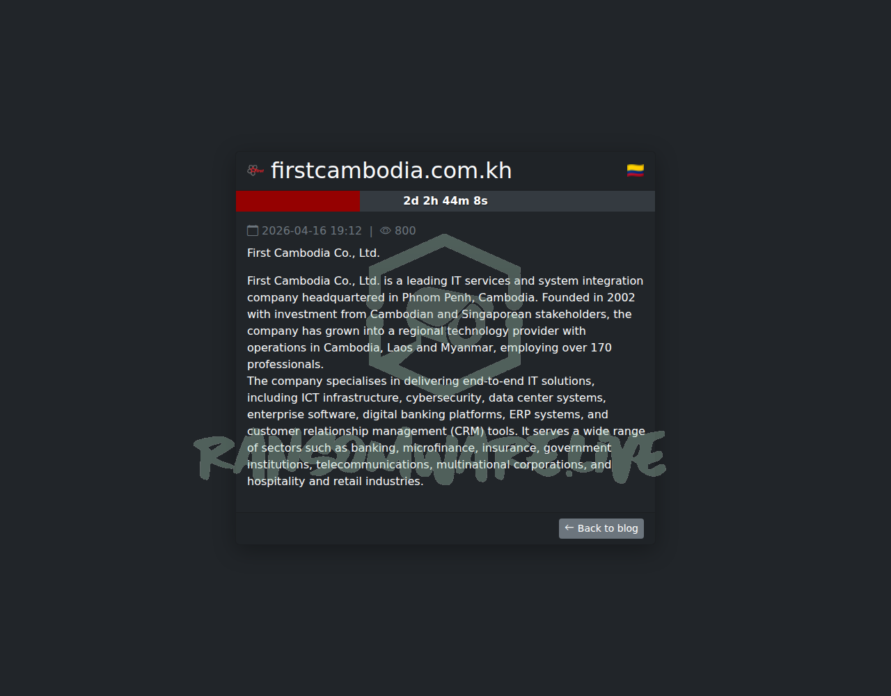 Leak site post claiming firstcambodia.com.kh data breach