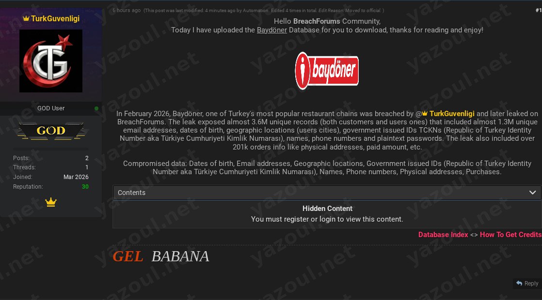 Leak site post claiming Baydöner data breach