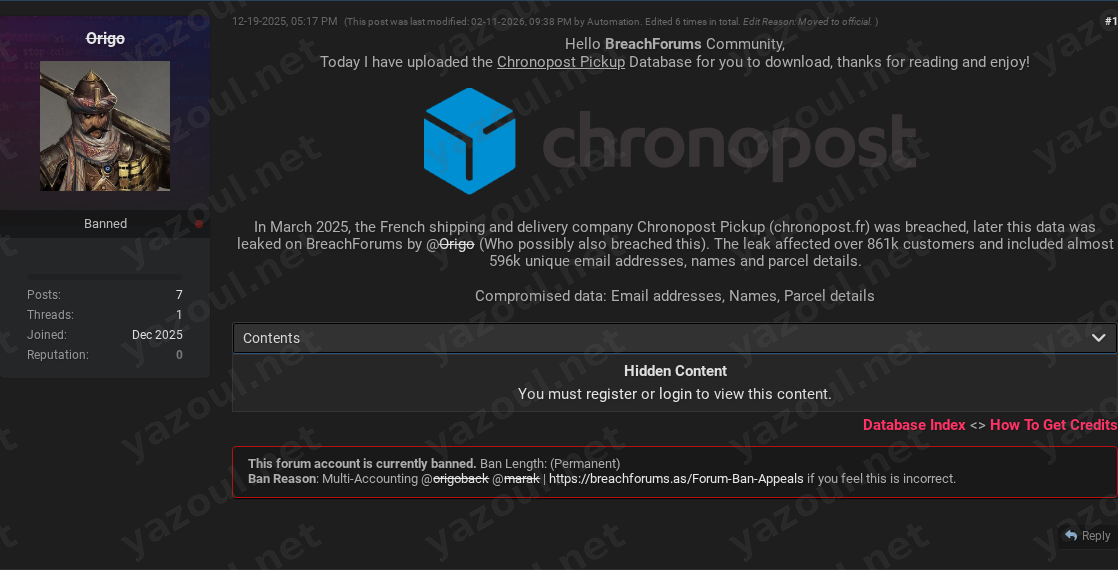 Leak site post claiming Chronopost Pickup data breach