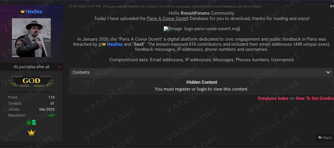 Leak site post claiming Paris A Coeur Ouvert data breach
