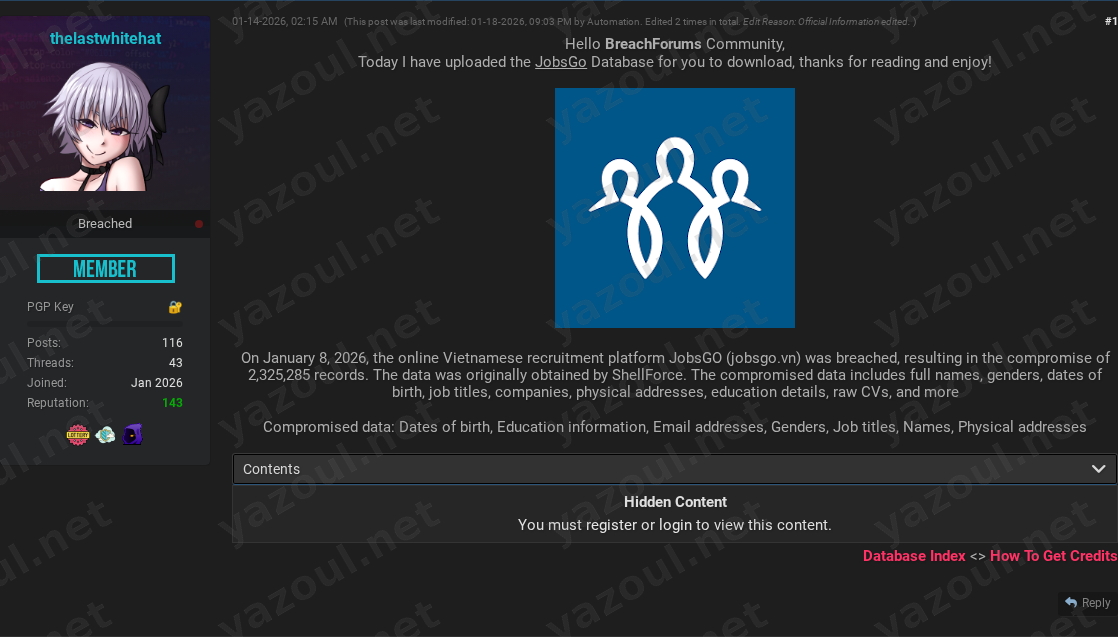 Leak site post claiming JobsGo data breach