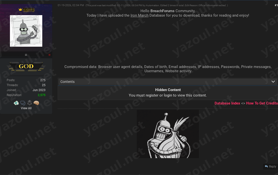 Leak site post claiming Iron March data breach