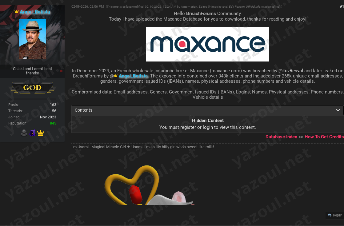 Leak site post claiming Maxance data breach